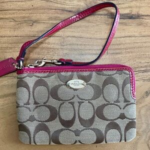 Coach Signature C Wristlet with Red Trim – Classic Monogram